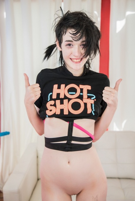 Flat chested Ivy Aura in pigtails and heels strips short to show fine ass 42556019