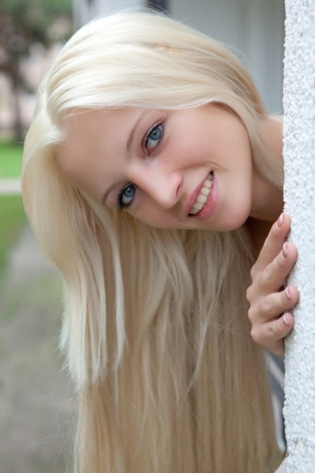 Innocent blonde teen from Estonia frees her girl parts from her white dress 59406110