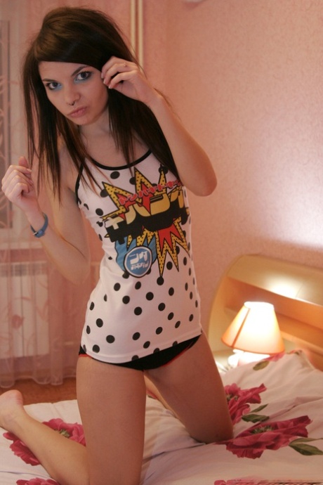 Thin teen Kaira 18 goes topless on her bed in her underwear 24731485
