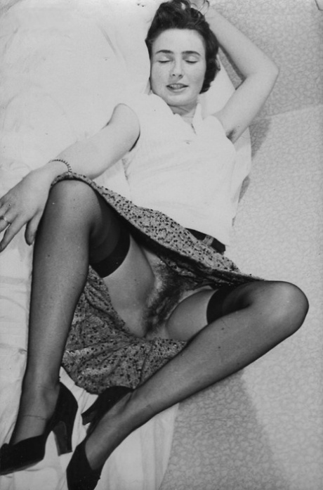 Sexy vintage pornstars spreading legs in stockings to show hairy pussies 68600510