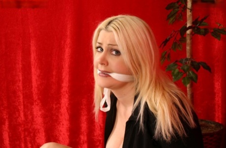 Blonde chick has her natural tits fondled while bound and cleave gagged 80967241