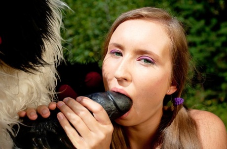 Young girl Penny gets banged by a Panda on a boulder near the woods 11725745