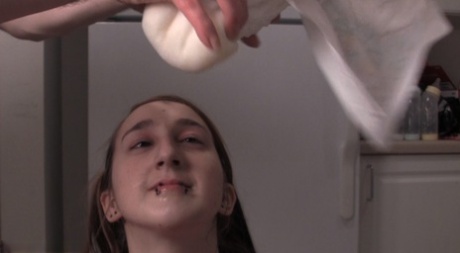 Caucasian girl Samara pees in a diaper before consuming her urine 77327813