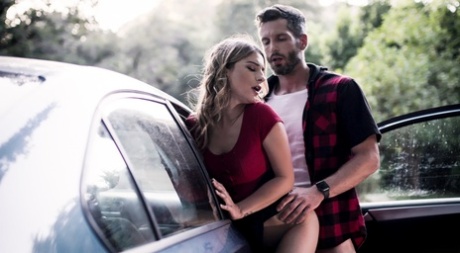 Nice blond Kristen Scott licks cum from lips after being picked up hitchhiking 51761569