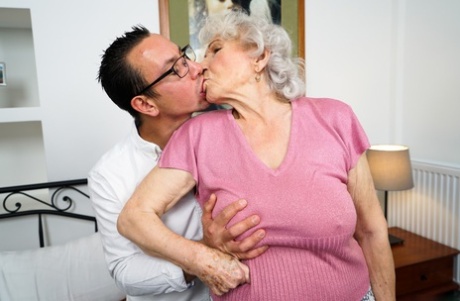 Old woman Norma B has her hairy muff licked before being banged by her toy boy 24871256