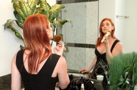 Sexy redhead with big round boobs giving titjob & getting covered in hot jizz 52653994