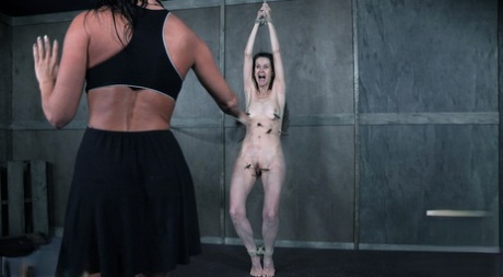 Mature woman Paintoy Emma endures being pegged and clamped in a dungeon 34575505