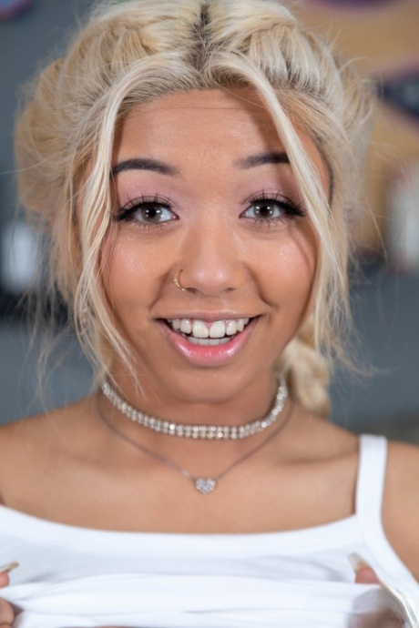 Ebony chick sports braided blonde hair during close-up POV action 98825470