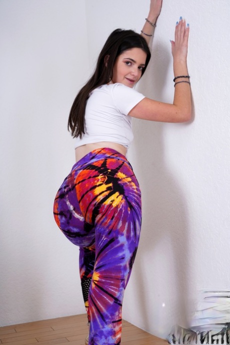 Skinny brunette teen Bella Forbes shows her pink pussy on a set of stairs 86838195