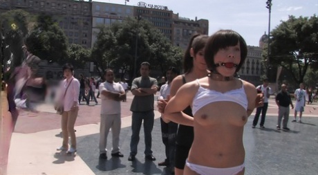 White girl with short hair is humiliated and fucked while in public 35659562