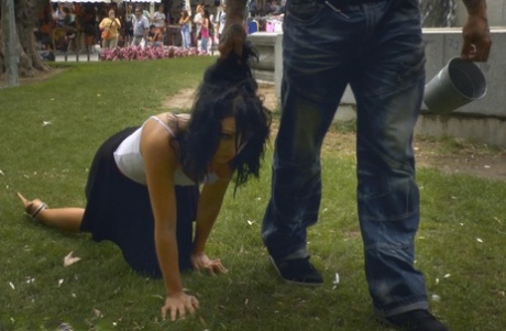 Young brunette is humiliated in public before being gangbanged as well 52058672