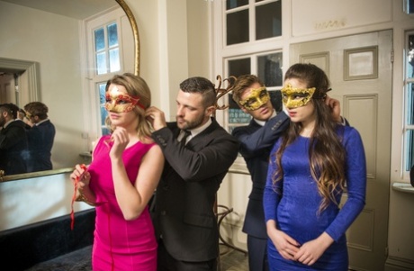 Amber Nevada & Ryan Ryder are first time fuck partners at masked swinger party 13388789