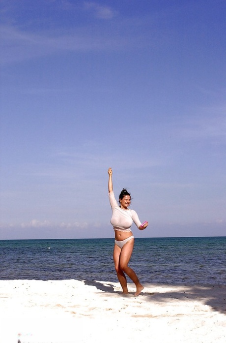 Big breasted fatty Chloe Vevrier took her lingerie off on the beach and showed u 73955153