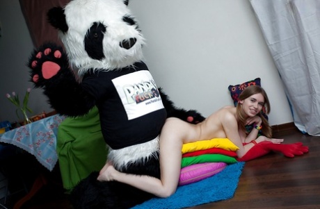 Horny teenage cutie with shaved cunt has some fun with her panda toy 44818711
